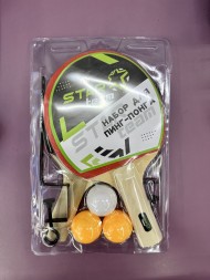 Набор для пинг-понга "STAR Team", толщина ракетки 5 мм (2 ракетки + 3 шарика), сетка в комплекте, на